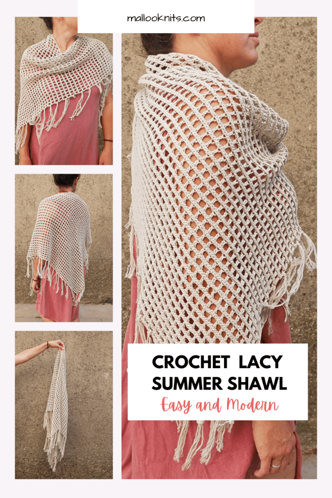 Add a touch of boho chic to your summer wardrobe with this lacy crochet shawl. Its open design and delicate fringe offer both structure and drape, making it the perfect accessory for beach days, festivals, or evening strolls. Lightweight and breathable, it’s the ultimate summer staple!