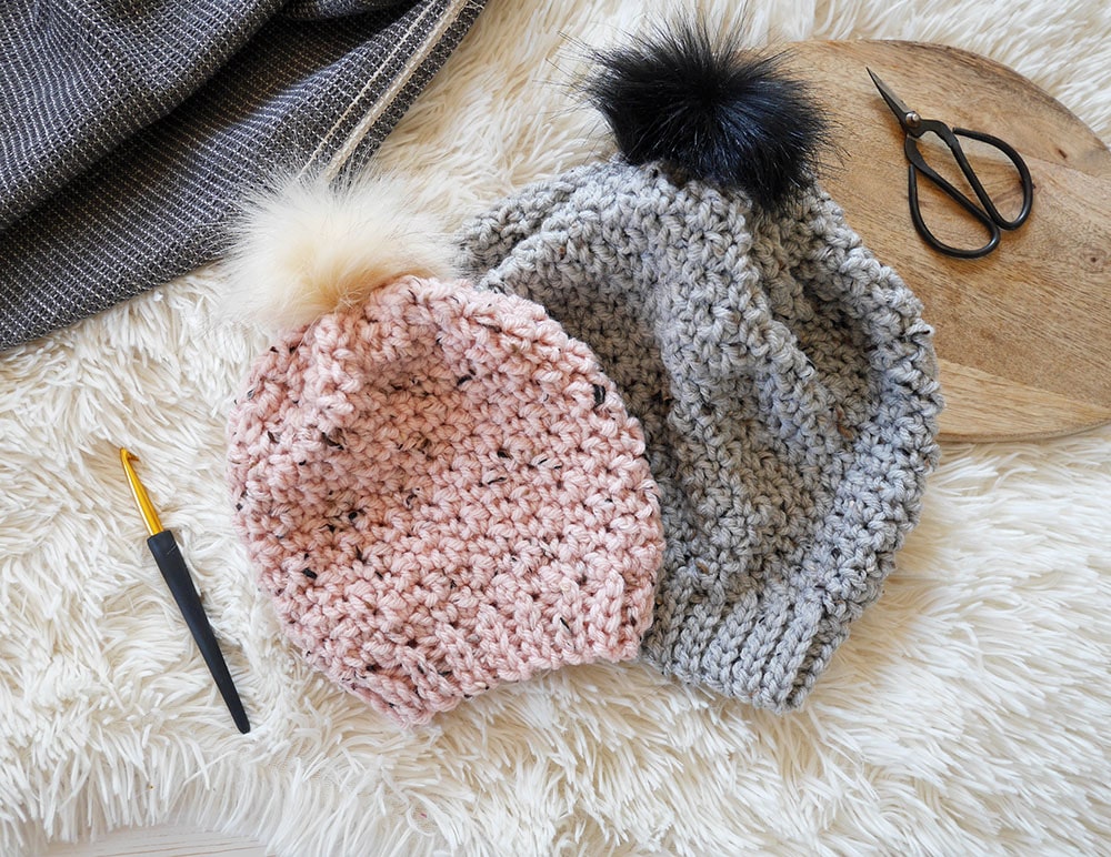 Chunky crochet beanie with pom pom